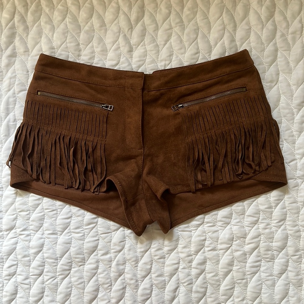 Suede-like Brown BCBGMAXAZRIA Fringe Shorts - Size Small